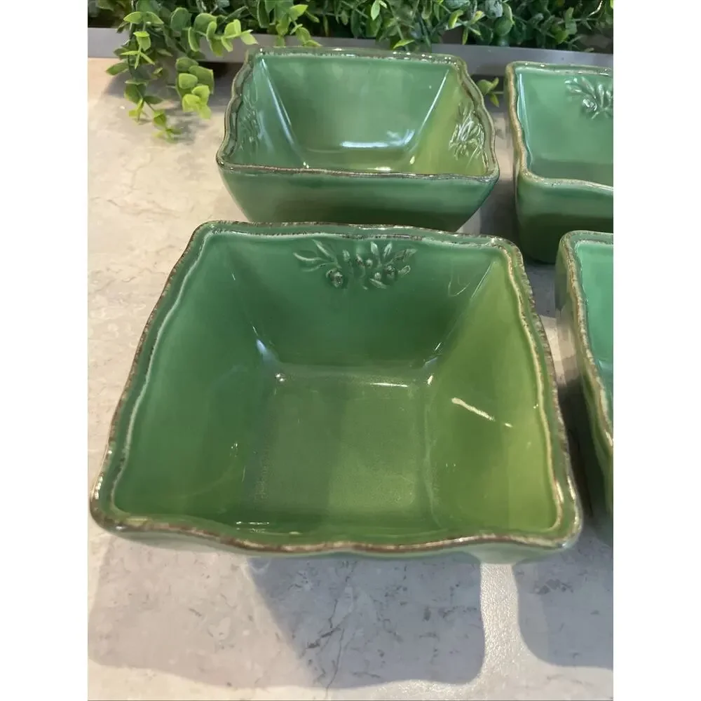 SUR LA TABLE 4 5” Ceramic Square Green Olive Motif Baking Baker Dish Portugal Nw